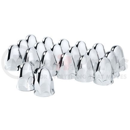 10046 by UNITED PACIFIC - Wheel Lug Nut Cover Set - 1-1/2" x 2-3/4", Chrome, Plastic, Bullets, with Flange, Push-On Style