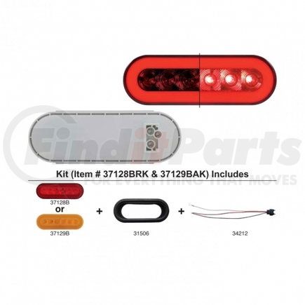 37128BRK by UNITED PACIFIC - Brake/Tail/Turn Signal Light - 22 LED 6" Oval "Glo", Kit, Red LED/Red Lens