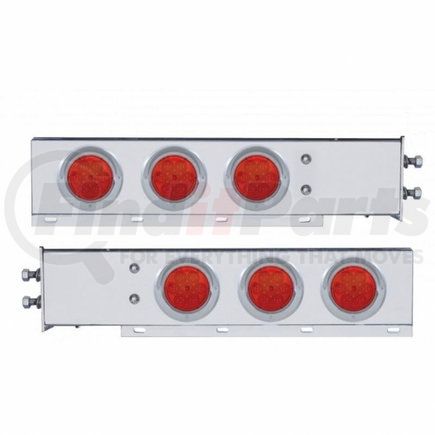 61734 by UNITED PACIFIC - Light Bar - Stainless Steel, Spring Loaded, Rear, Reflector/Stop/Turn/Tail Light, Red LED/Red Lens, with 2" Bolt Pattern, with Chrome Bezels and Visors, 7 LED per Light