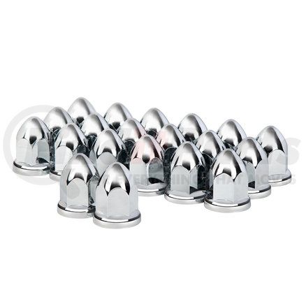 10061 by UNITED PACIFIC - Wheel Lug Nut Cover Set - 1.5" x 2 3/4", Chrome, Plastic, Bullet, with Flange, Push-On Style