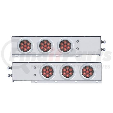 61763 by UNITED PACIFIC - Light Bar - Stainless Steel, Competition Series, Spring Loaded, Rear, with 2.5" Bolt Pattern, Stop/Turn/Tail Light, Red LED/Clear Lens, with Chrome Flat Bezels, 7 LED per Light