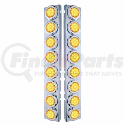 33702 by UNITED PACIFIC - Air Cleaner Light Bar - Front, Stainless Steel, with Bracket, Reflector/Clearance/Marker Light, Amber LED and Lens, with Chrome Bezels, 9 LED Per Light, for Peterbilt Trucks