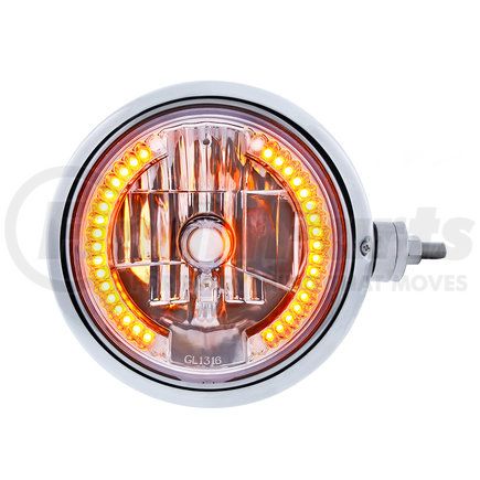 32544 by UNITED PACIFIC - Headlight Assembly - 7" Round, Stainless Steel, Guide 682-C Style, Passenger Side, Horizontal Mount, with Crystal Lens & 34 Amber LEDs Position Light