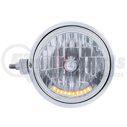 32848 by UNITED PACIFIC - Headlight Assembly - 7" Round, Stainless Steel, Guide 682-C Style, Driver Side, Horizontal Mount, with Crystal Lens & 10 Amber LEDs Position Light