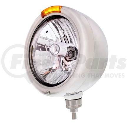 31758 by UNITED PACIFIC - Headlight - RH/LH, 7", Round, Polished Housing, Crystal H4 Bulb, with 4 Amber LED Signal Light, with Amber Lens