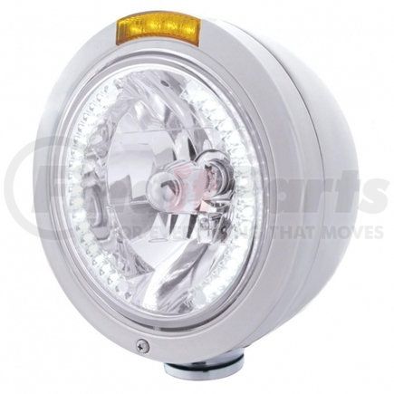 32468 by UNITED PACIFIC - Headlight - RH/LH, 7", Round, Polished Housing, H4 Bulb, with Bullet Style Bezel, with 34 Bright White LED Position Light and 4 Amber LED Signal Light, Amber Lens