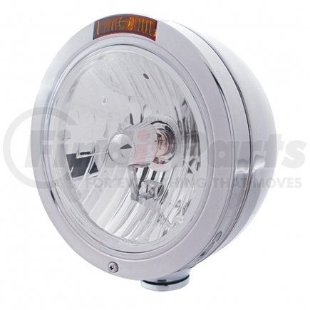 31199 by UNITED PACIFIC - Headlight - RH/LH, 7", Round, Polished Housing, Crystal H4 Bulb, with Bullet Style Bezel, with Incandescent Amber Turn Signal Light