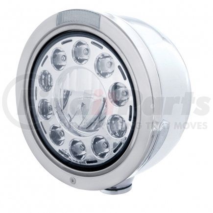 31567 by UNITED PACIFIC - Headlight - 1 High Power, LED, Half-Moon, RH/LH, 7 in. Round, Polished Housing, with Bullet Style Bezel, with Single Function 4 Amber LED Signal Light with Clear Lens