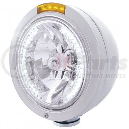 32466 by UNITED PACIFIC - Headlight - RH/LH, 7", Round, Polished Housing, H4 Bulb, with Bullet Style Bezel, with 34 Bright White LED Position Light and 4 Amber LED Dual Mode Signal Light, Amber Lens