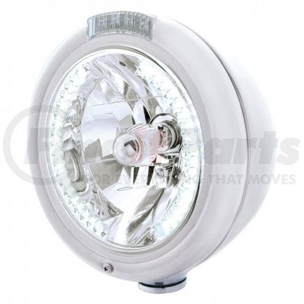 32485 by UNITED PACIFIC - Headlight - RH/LH, 7", Round, Chrome Housing, H4 Bulb, with 34 Bright White LED Position Light and 4 Amber LED Signal Light, Clear Lens