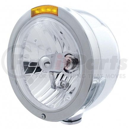 31713 by UNITED PACIFIC - Headlight - Half-Moon, RH/LH, 7", Round, Polished Housing, Crystal H4 Bulb, with Bullet Style Bezel, with 4 Amber LED Signal Light with Amber Lens