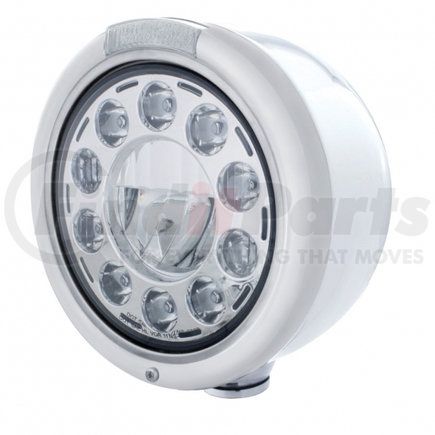 31571 by UNITED PACIFIC - Headlight - 1 High Power, LED, Half-Moon, RH/LH, 7 in. Round, Polished Housing, with Single Function 4 Amber LED Signal Light with Clear Lens