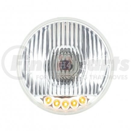 S2005LED by UNITED PACIFIC - Headlight - RH/LH, 5-3/4", Round, Chrome Housing, High/Low Beam, Crystal H4 Bulb, with 5 Amber LED Position Light
