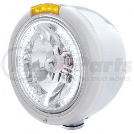 32460 by UNITED PACIFIC - Headlight - Half-Moon, RH/LH, 7", Round, Polished Housing, H4 Bulb, with 34 Bright White LED Position Light and 4 Amber LED Signal Light, Amber Lens