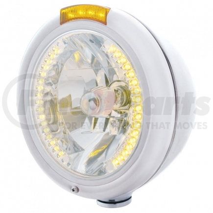 32478 by UNITED PACIFIC - Headlight - RH/LH, 7", Round, Chrome Housing, H4 Bulb, with 34 Bright Amber LED Position Light and 4 Amber LED Dual Mode Signal Light, Amber Lens