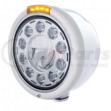 31570 by UNITED PACIFIC - Headlight - 1 High Power, LED, Half-Moon, RH/LH, 7 in. Round, Polished Housing, with Single Function 4 Amber LED Signal Light with Amber Lens