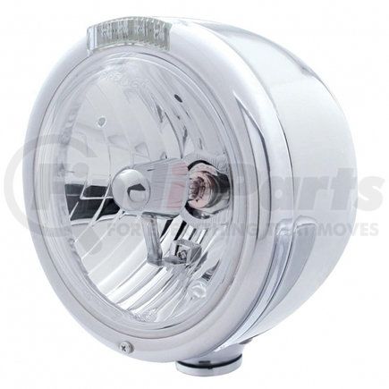 31729 by UNITED PACIFIC - Headlight - Half-Moon, RH/LH, 7", Round, Polished Housing, Crystal H4 Bulb, with 4 Amber LED Signal Light, with Clear Lens