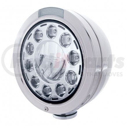 31575 by UNITED PACIFIC - Headlight - 1 High Power, LED, RH/LH, 7 in. Round, Polished Housing, with Bullet Style Bezel, with Single Function 4 Amber LED Signal Light with Clear Lens