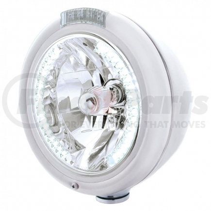 32483 by UNITED PACIFIC - Headlight - RH/LH, 7", Round, Chrome Housing, H4 Bulb, with 34 Bright White LED Position Light and 4 Amber LED Dual Mode Signal Light, Clear Lens