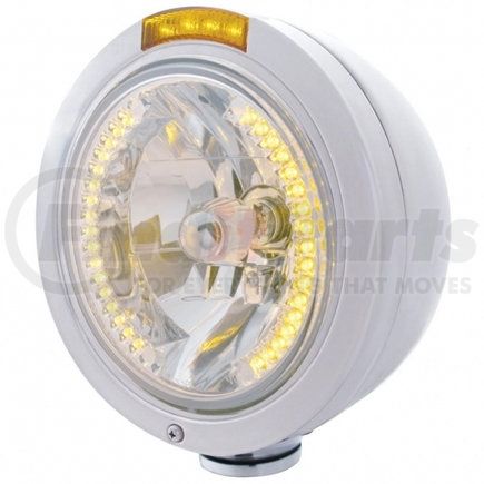 32464 by UNITED PACIFIC - Headlight - RH/LH, 7", Round, Polished Housing, H4 Bulb, with Bullet Style Bezel, with 34 Bright Amber LED Position Light and 4 Amber LED Signal Light, Amber Lens