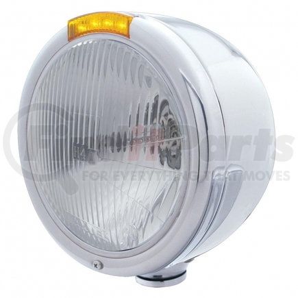 31725 by UNITED PACIFIC - Headlight - Half-Moon, RH/LH, 7", Round, Polished Housing, H4 Bulb, with 4 Amber LED Signal Light, with Amber Lens