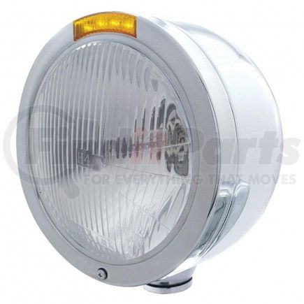 31710 by UNITED PACIFIC - Headlight - Half-Moon, RH/LH, 7", Round, Polished Housing, H4 Bulb, with Bullet Style Bezel, with 4 Amber LED Signal Light, with Amber Lens