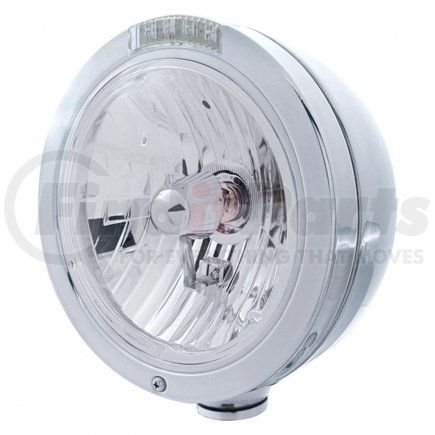31744 by UNITED PACIFIC - Headlight - RH/LH, 7", Round, Polished Housing, Crystal H4 Bulb, with Bullet Style Bezel, with 4 Amber LED Signal Light with Clear Lens