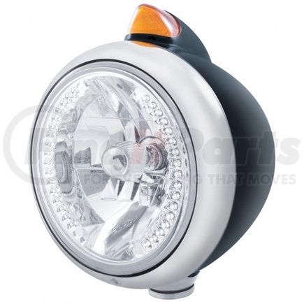 32644 by UNITED PACIFIC - Guide Headlight - 682-C Style, RH/LH, 7", Round, Powdercoated Black Housing, H4 Bulb, with 34 Bright White LED Position Light and Top Mount, Original Style, 5 LED Signal Light, Amber Lens