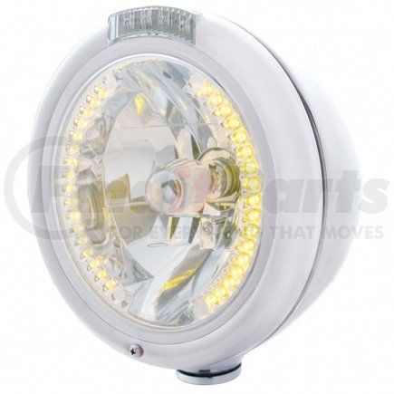 32479 by UNITED PACIFIC - Headlight - RH/LH, 7", Round, Chrome Housing, H4 Bulb, with 34 Bright Amber LED Position Light and 4 Amber LED Dual Mode Signal Light, Clear Lens