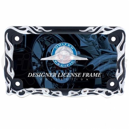 50129 by UNITED PACIFIC - License Plate Frame - Chrome Flame, Black Frame, Fits U.S. Motorcycle License Plates