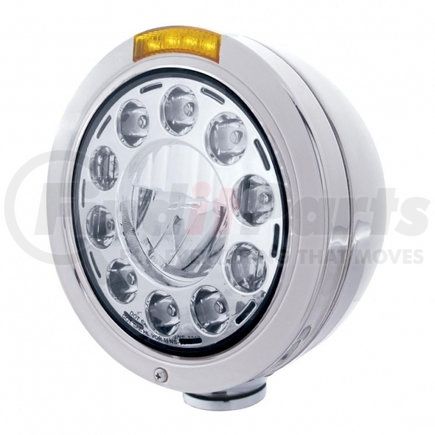 31574 by UNITED PACIFIC - Headlight - 1 High Power, LED, RH/LH, 7 in. Round, Polished Housing, with Bullet Style Bezel, with Single Function 4 Amber LED Signal Light with Amber Lens