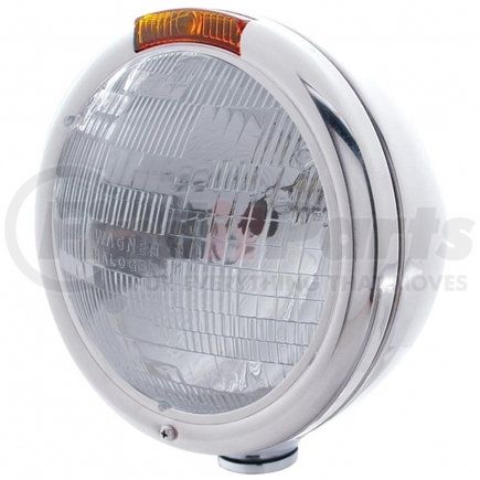 30405 by UNITED PACIFIC - Headlight - RH/LH, 7", Round, Polished Housing, H6024 Bulb, with Incandescent Amber Turn Signal Light