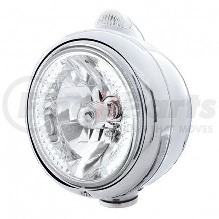 32439 by UNITED PACIFIC - Guide Headlight - 682-C Style, RH/LH, 7", Round, Chrome Housing, H4 Bulb, with 34 Bright White LED Position Light and Top Mount, 5 LED Dual Mode Signal Light, Clear Lens