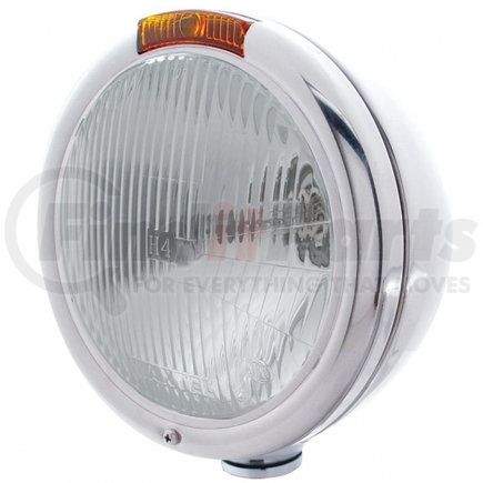 30392 by UNITED PACIFIC - Headlight - RH/LH, 7", Round, Polished Housing, H4 Bulb, with Incandescent Amber Turn Signal Light