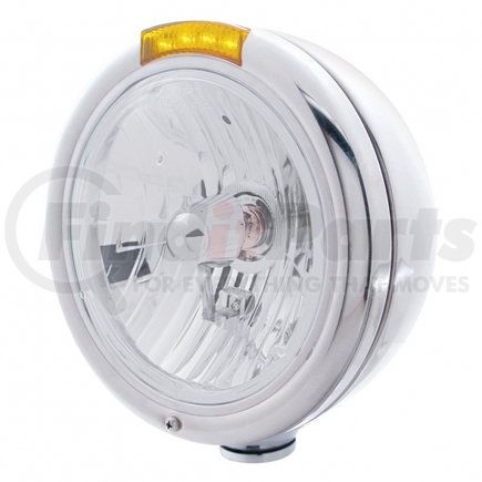 31773 by UNITED PACIFIC - Headlight - RH/LH, 7", Round, Chrome Housing, Crystal H4 Bulb, with 4 Amber LED Signal Light with Amber Lens