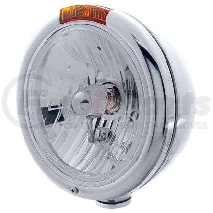 30415 by UNITED PACIFIC - Headlight - RH/LH, 7", Round, Polished Housing, Crystal H4 Bulb, with Incandescent Amber Turn Signal Light