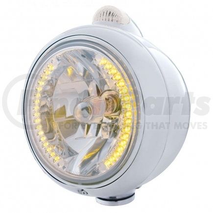 32427 by UNITED PACIFIC - Guide Headlight - 682-C Style, RH/LH, 7", Round, Chrome Housing, H4 Bulb, with 34 Bright Amber LED Position Light and Top Mount, 5 LED Dual Mode Signal Light, Clear Lens