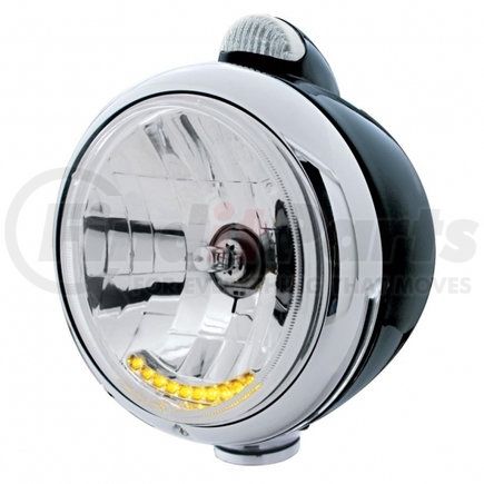 32047 by UNITED PACIFIC - Guide Headlight - 682-C Style, RH/LH, 7", Round, Powdercoated Black Housing, H4 Bulb, with 10 Amber LED Accent Light and Top Mount, 6 LED Signal Light, Clear Lens