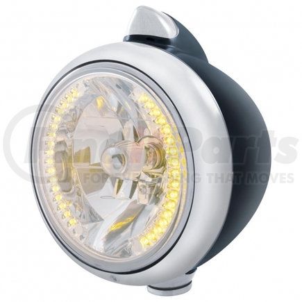 32643 by UNITED PACIFIC - Guide Headlight - 682-C Style, RH/LH, 7", Round, Powdercoated Black Housing, H4 Bulb, with 34 Bright Amber LED Position Light and Top Mount, Original Style, 5 LED Signal Light, Clear Lens