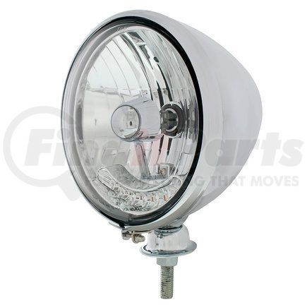 32696 by UNITED PACIFIC - Headlight - Fits LH/RH, 7" Round, Dietz Style, Polished Housing, H4 Bulb, with Amber LED Auxiliary Light