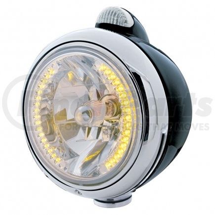 32433 by UNITED PACIFIC - Guide Headlight - 682-C Style, RH/LH, 7", Round, Powdercoated Black Housing, H4 Bulb, with 34 Bright Amber LED Position Light and Top Mount, 5 LED Signal Light, Clear Lens