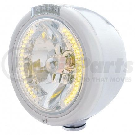 32457 by UNITED PACIFIC - Headlight - Half-Moon, RH/LH, 7", Round, Polished Housing, H4 Bulb, with 34 Bright Amber LED Position Light and 4 Amber LED Signal Light, Clear Lens