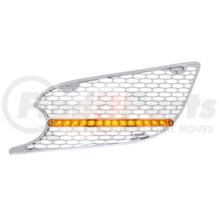 41775 by UNITED PACIFIC - Grille Air Intake- LH, Chrome, with LED Light, Amber LED/Amber Lens, for 2013+ Peterbilt 579