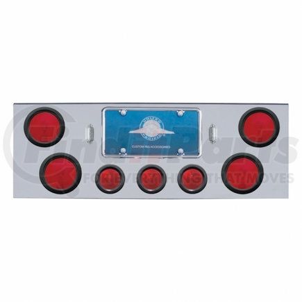 31596 by UNITED PACIFIC - Tail Light Panel - Chrome, Rear Center, with Four 4" Lights & Three 2.5" Beehive Lights & Grommets