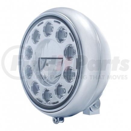 32160 by UNITED PACIFIC - Headlight - 1 High Power LED Low Beam Motorcycle, RH/LH, 7", Round, Chrome Housing, with 10 Outer LED