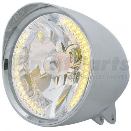 32519 by UNITED PACIFIC - Headlight - Motorcycle, "Chopper", RH/LH, 7" Round, Chrome Housing, H4 Bulb, with Billet Style Bezel and Smooth Visor, with 34 Bright Amber LED Position Light