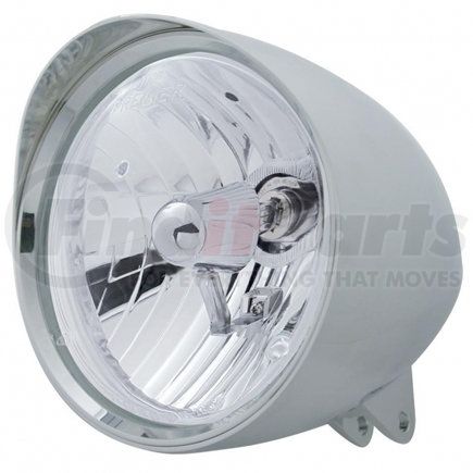 32518 by UNITED PACIFIC - Headlight - Motorcycle, "Chopper", RH/LH, 7" Round, Chrome Housing, Crystal H4 Bulb, with Billet Style Bezel and Smooth Visor