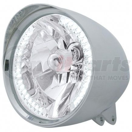 32520 by UNITED PACIFIC - Headlight - Motorcycle, "Chopper", RH/LH, 7" Round, Chrome Housing, H4 Bulb, with Billet Style Bezel and Smooth Visor, with 34 Bright White LED Position Light