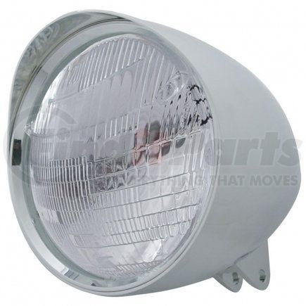 32523 by UNITED PACIFIC - Headlight - Motorcycle, "Chopper", RH/LH, 7" Round, Chrome Housing, 6014 Bulb, with Billet Style Bezel and Smooth Visor