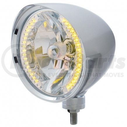 32511 by UNITED PACIFIC - Chopper Headlight - RH/LH, 7", Round, Chrome Housing, H4 Bulb, with Billet Style Bezel and Smooth Visor, with 34 Bright Amber LED Position Light